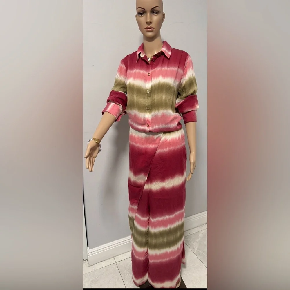 Zara Red and Cream Tie-Dye pant and blouse set - Picture 3 of 4